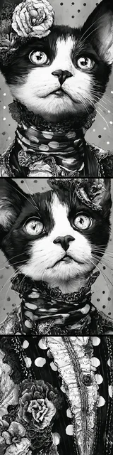 Cat bookmarks featuring a gray black and white cat like a photo grid